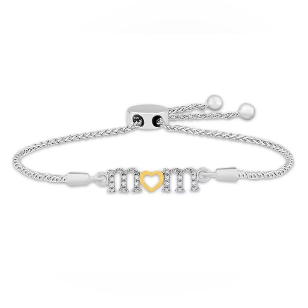 Diamond "Mom" Bolo Bracelet 1/20 ct tw Sterling Silver & 10K Yellow Gold 9.5" ✨